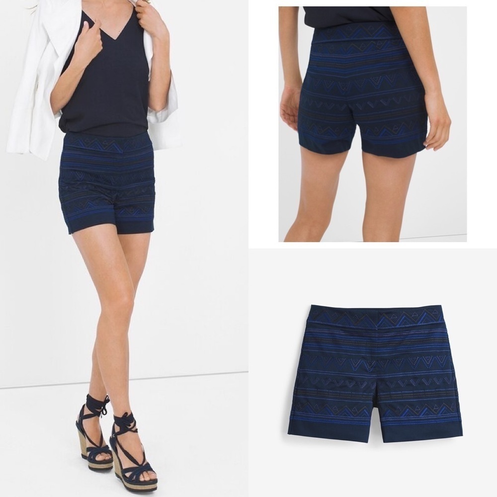 [WHBM] Navy Embroidered Shorts